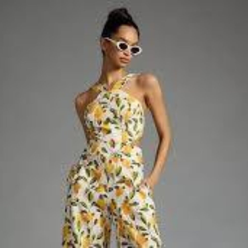 Farm Rio Halter Cutout Wide-Leg Jumpsuit